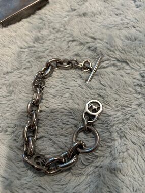 Michael Kors Polished Silver Chain Toggle Bracelet with MK Charm
